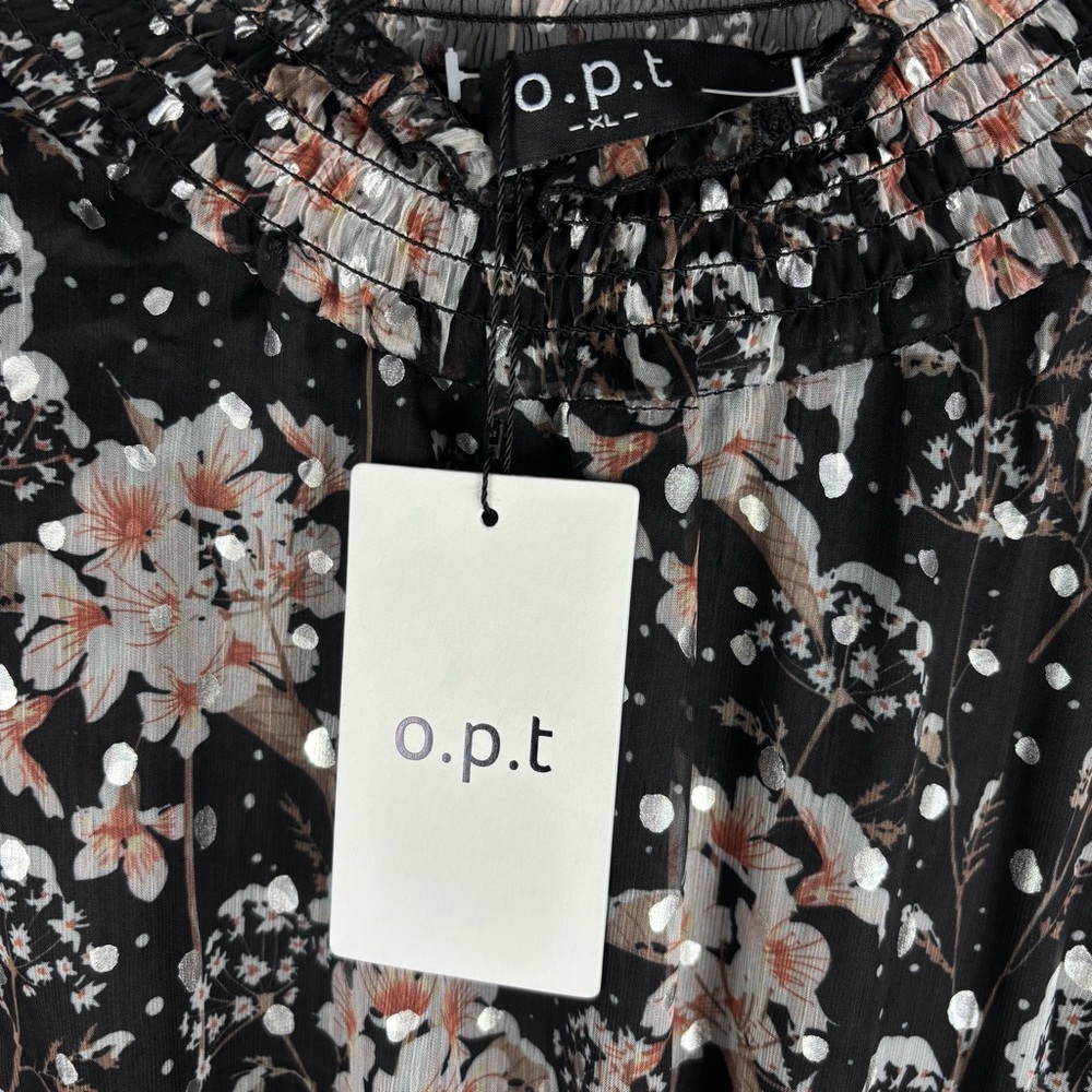 NWT O.P.T Women’s Black Floral Ruffle Long Sleeve shimmery Party Dress Size XL - Picture 8 of 9